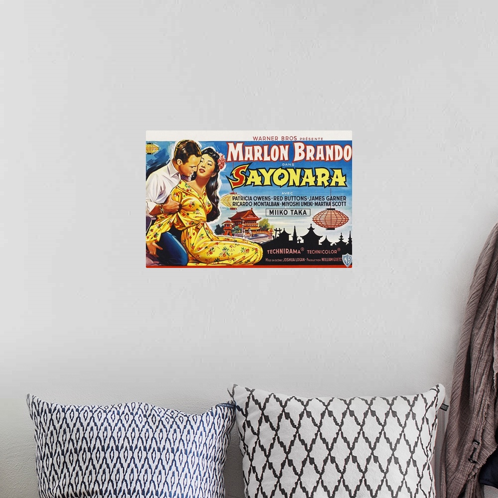 A bohemian room featuring Sayonara, Marlon Brando, Miiko Taka On Belgian Poster Art, 1957.