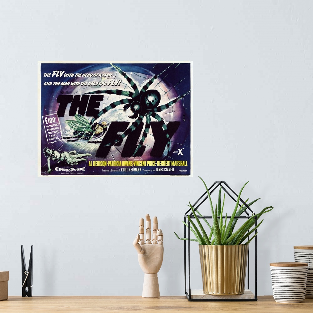 A bohemian room featuring The Fly - Vintage Movie Poster