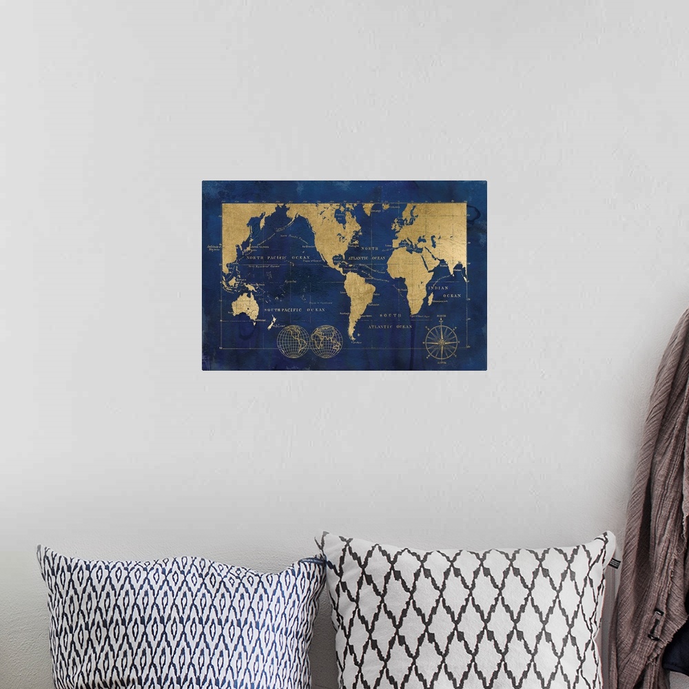 A bohemian room featuring Indigo World Map