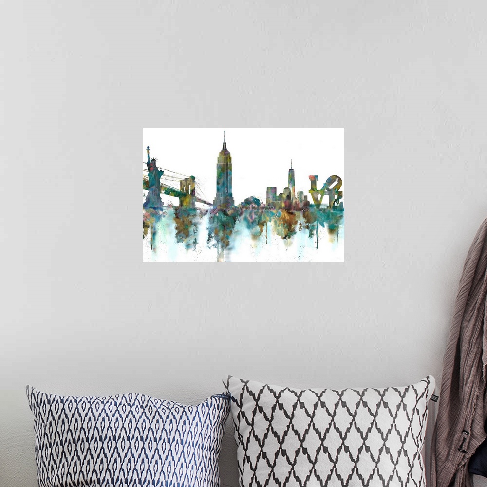 A bohemian room featuring NY Skyline