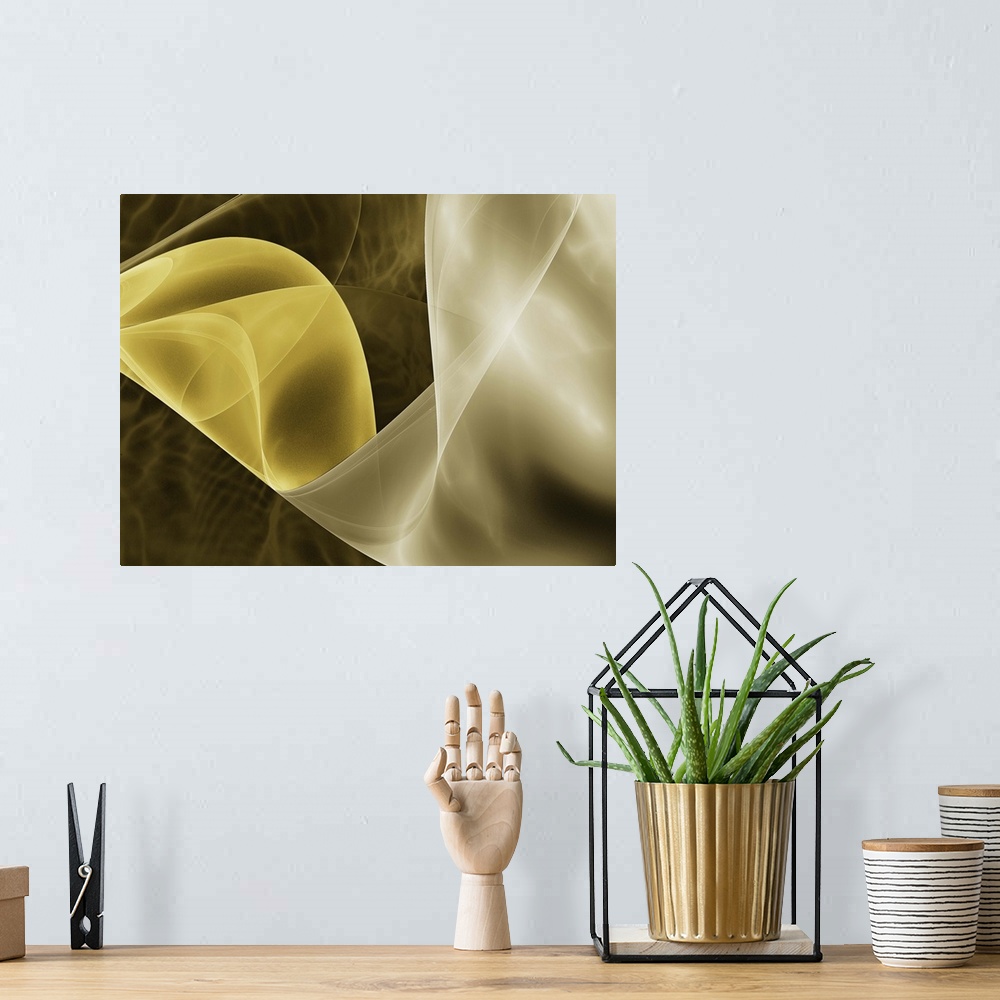 A bohemian room featuring Digital abstract image in shades of yellow and gray.