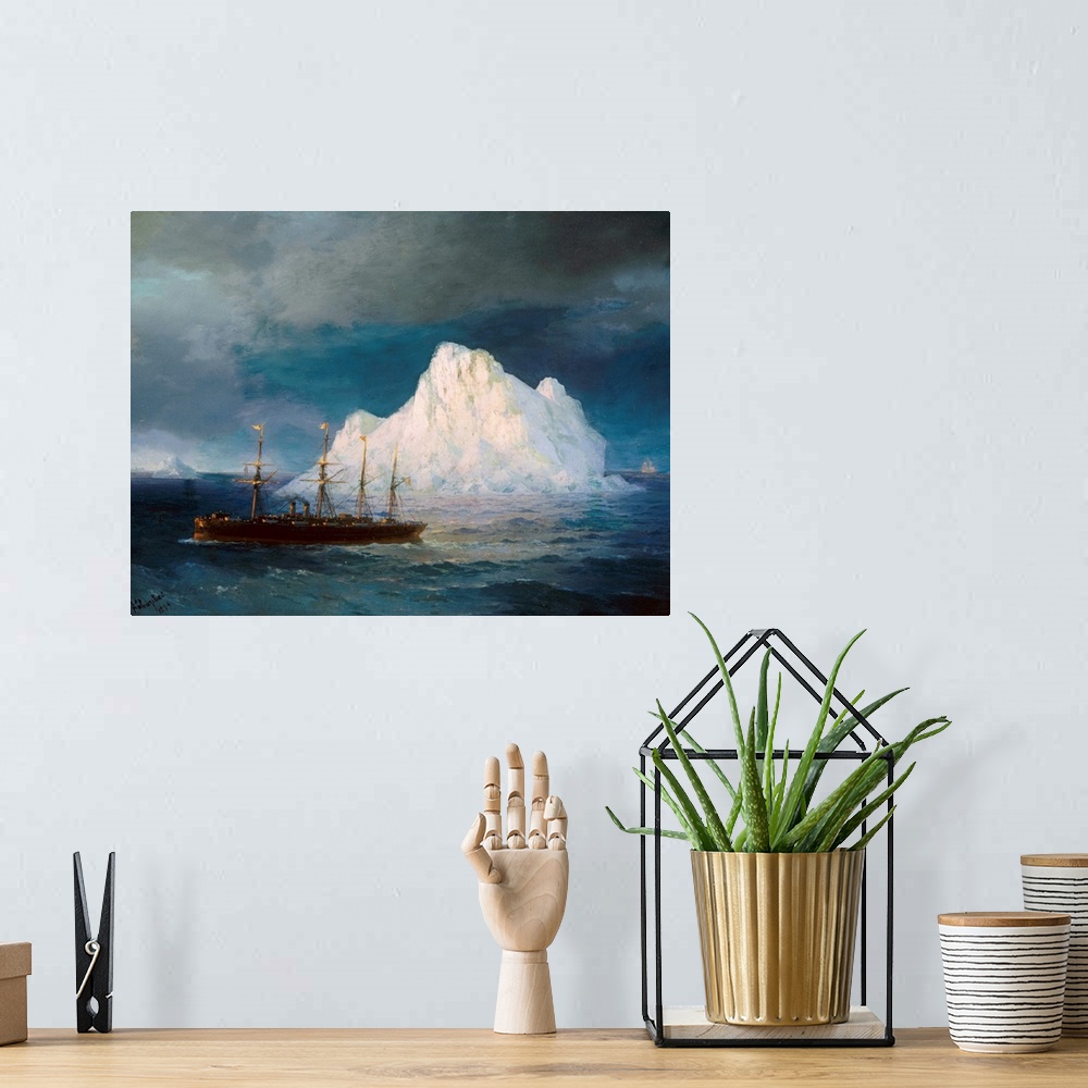 A bohemian room featuring A Steamboat Sailing By An Iceberg By Ivan Aivazovsky