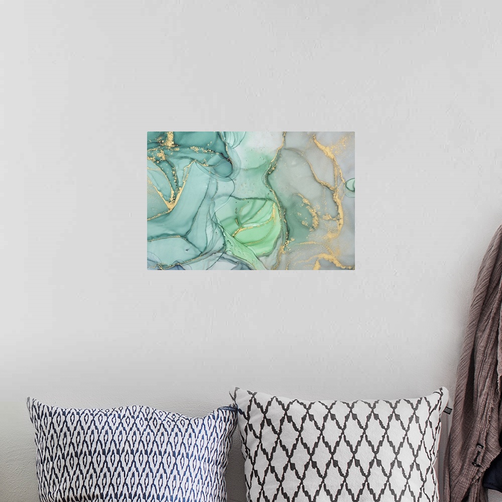 A bohemian room featuring Modern art. Marble texture. Originally mixing acrylic paints and translucent alcohol ink colors.