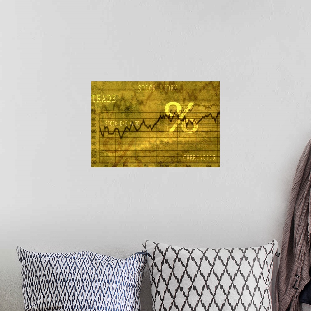A bohemian room featuring Abstract image of stock market line chart with text
