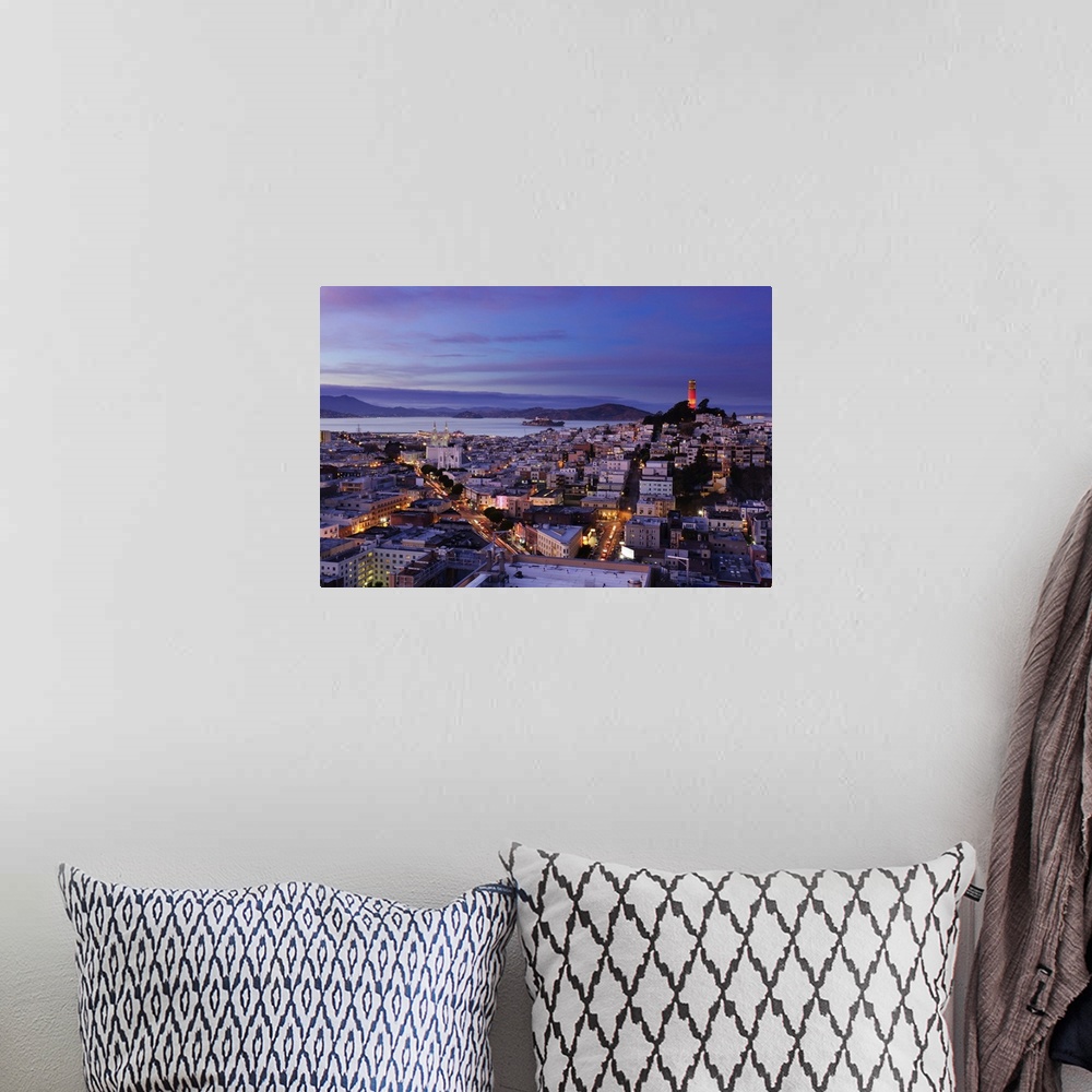 A bohemian room featuring Aerial view of San Francisco at dusk.