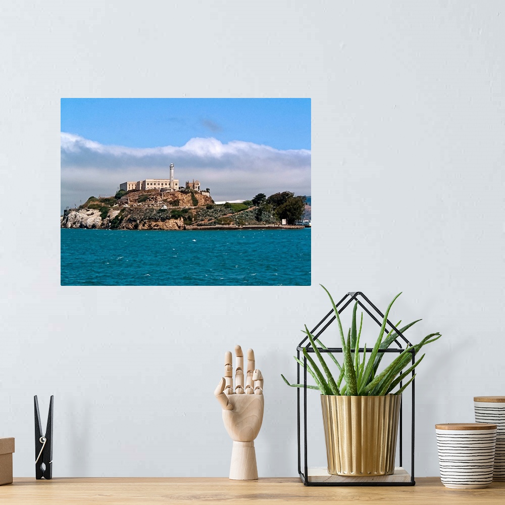 A bohemian room featuring The iconic Alcatraz Island looms as we view from the water.