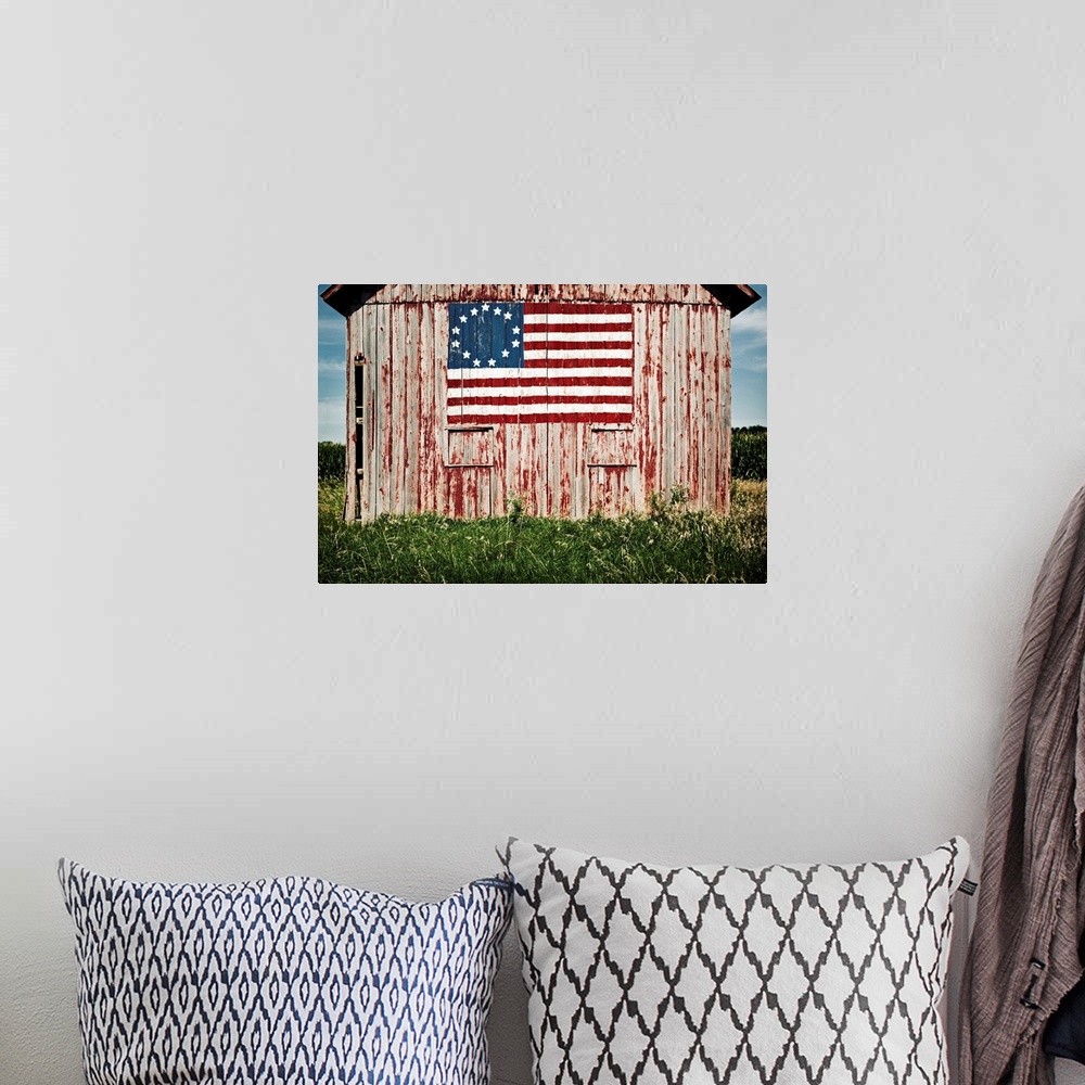 A bohemian room featuring American Flag Painted On Barn