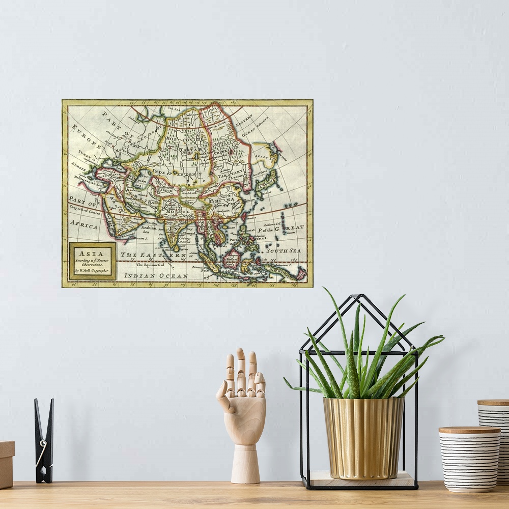 A bohemian room featuring Antique map of Asia