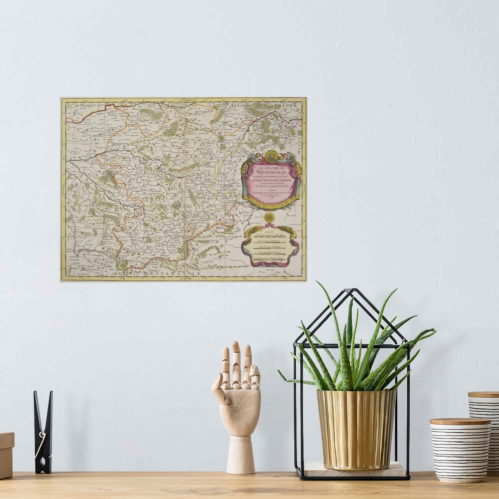A bohemian room featuring Antique map of Westphalia in Germany