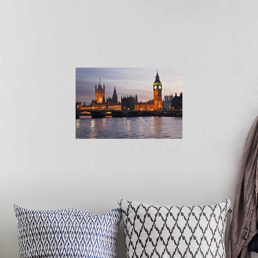 A bohemian room featuring big ben and houses of parliament