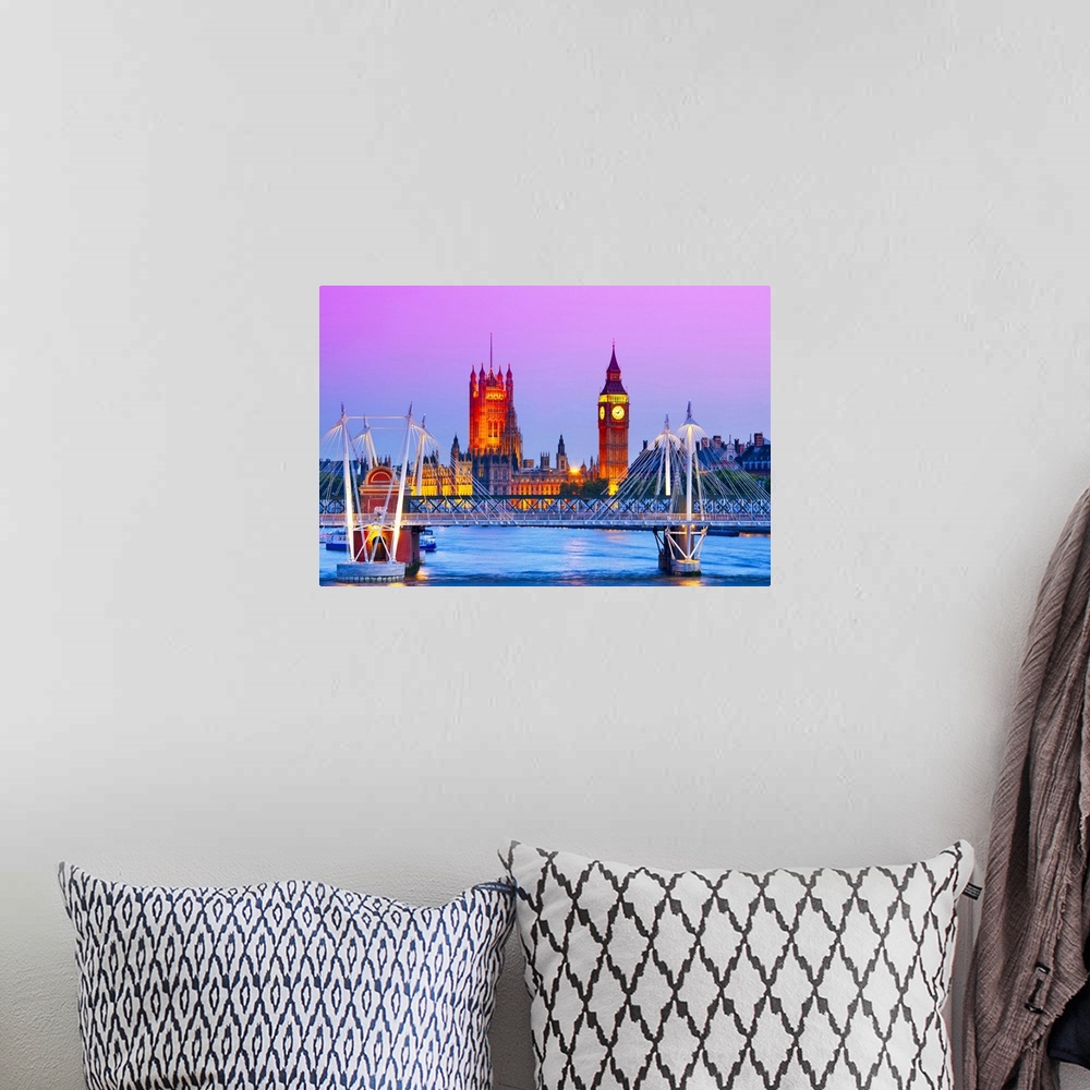 A bohemian room featuring Westminster, London, England. Hungerford Bridge