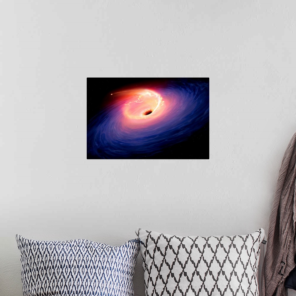 A bohemian room featuring Artwork depicting a tidal disruption event (TDE). TDEs are causes when a star passes close to a s...