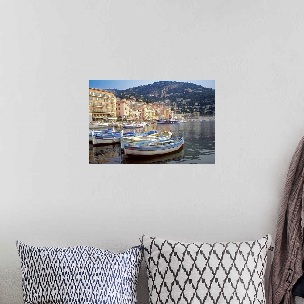 A bohemian room featuring Boats anchored at Villefranche Harbor, French Riviera, France