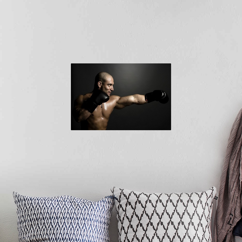 A bohemian room featuring Boxer throwing punch