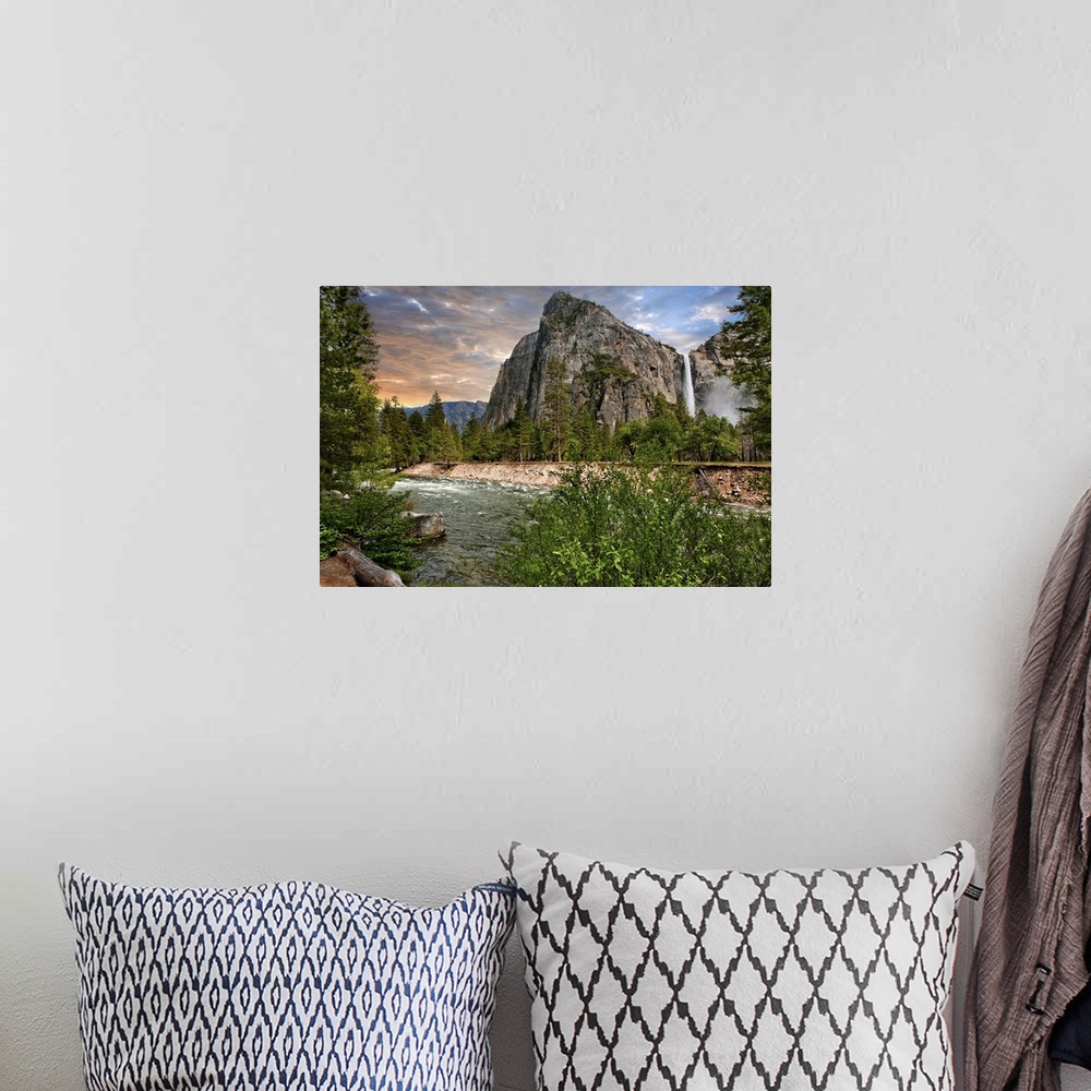 A bohemian room featuring Capture of Bridal Veil Falls, Yosemite National Park.