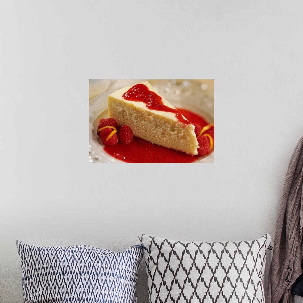 A bohemian room featuring Cheesecake with raspberries