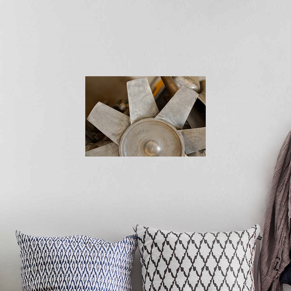 A bohemian room featuring Close-up of metal fan
