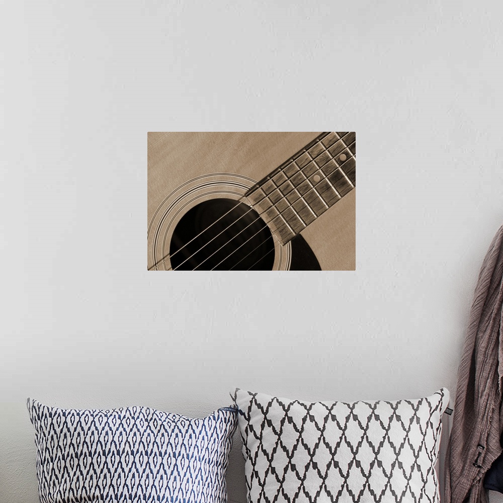 A bohemian room featuring Closeup of guitar