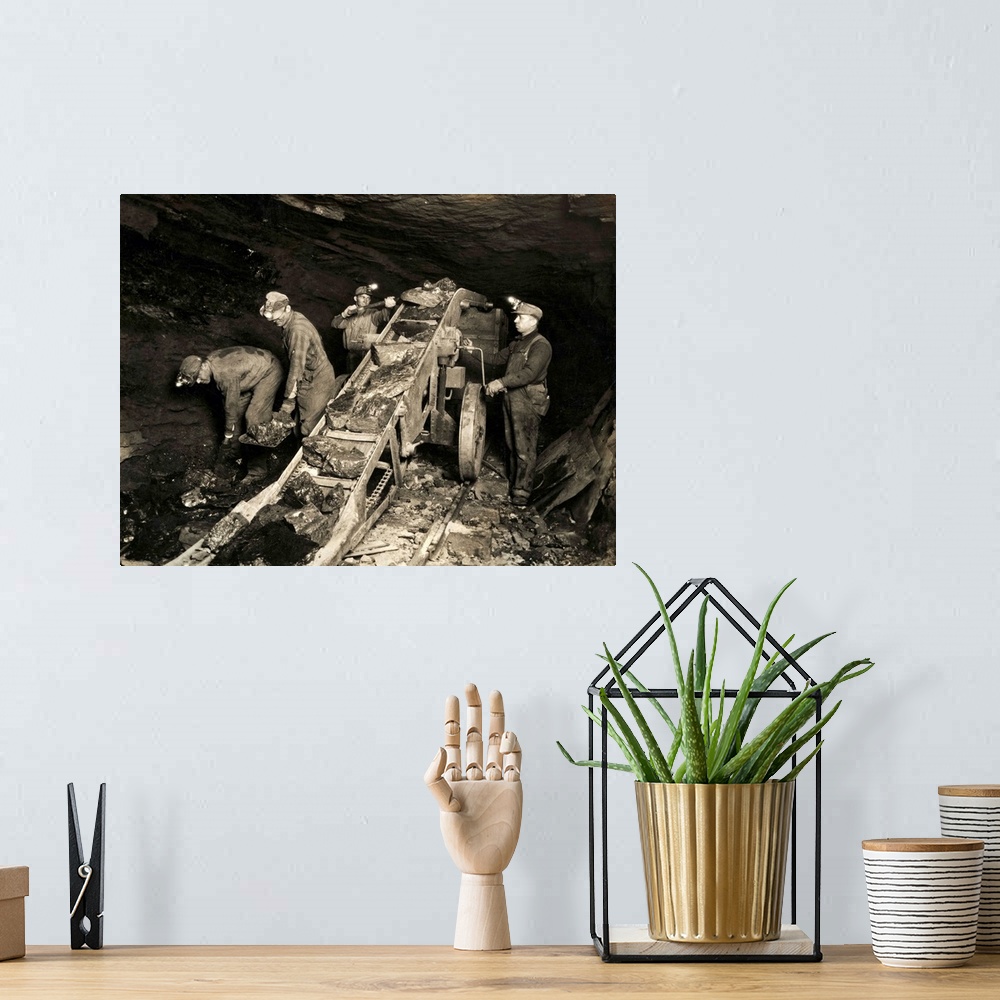 A bohemian room featuring Coal Miners Using Automatic Conveyor