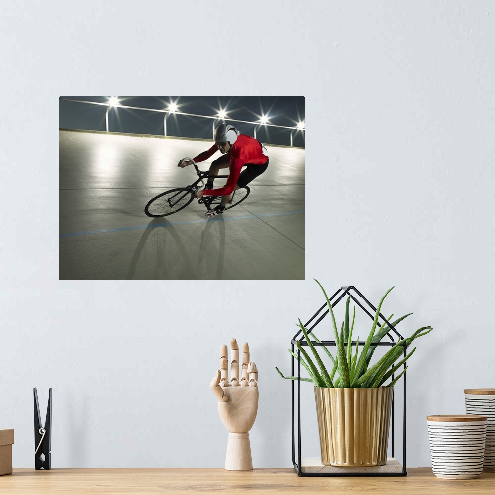 A bohemian room featuring Cyclist in action on velodrome track