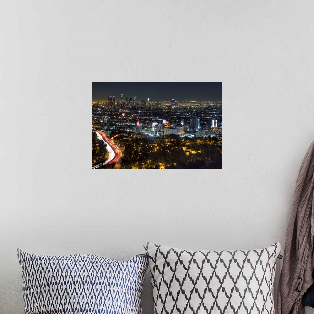 A bohemian room featuring Aerial view of Hollywood at night