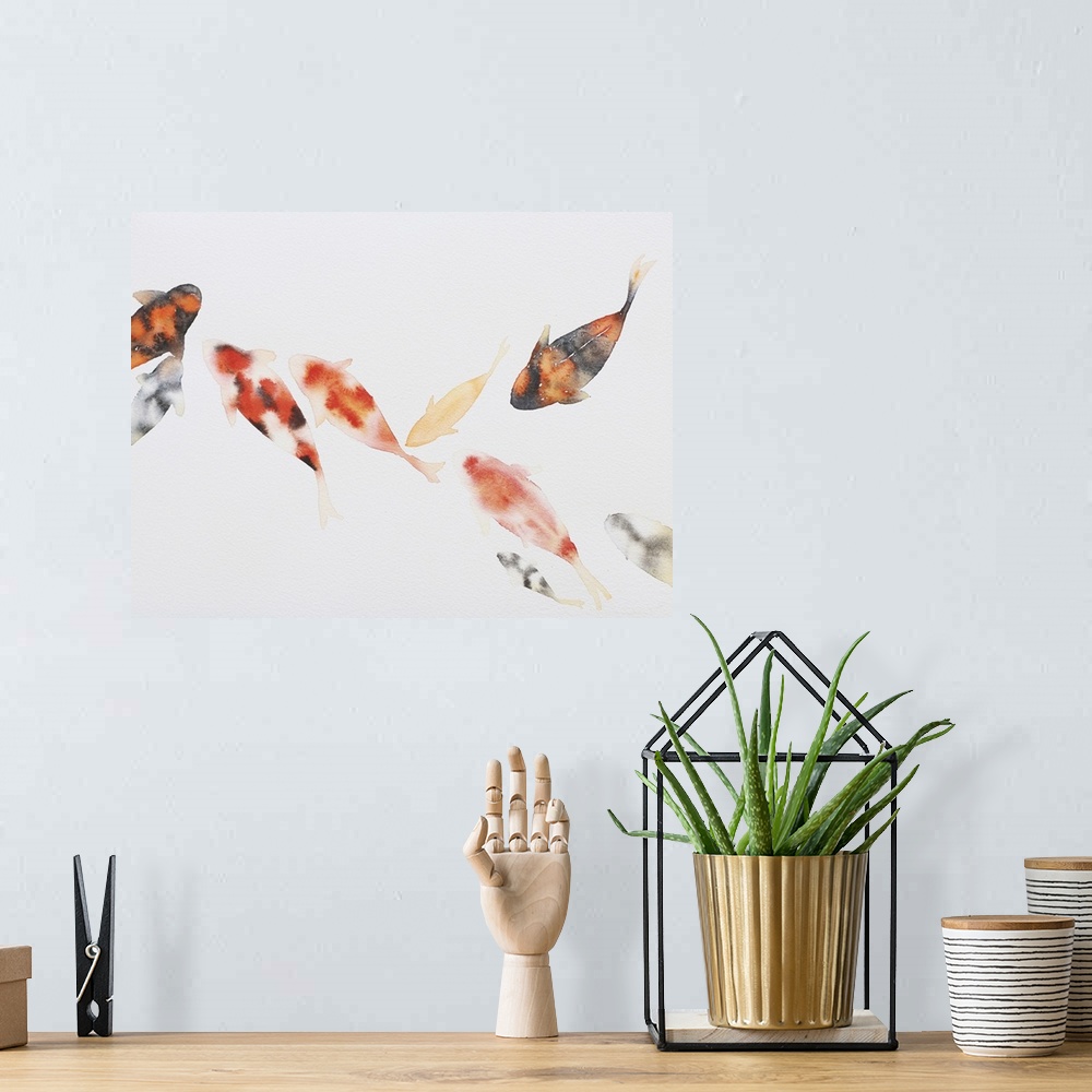 A bohemian room featuring Originally a watercolor painting on white paper of fish.
