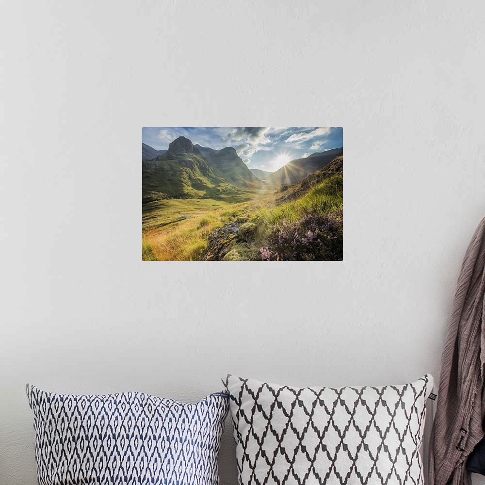 A bohemian room featuring Valley view below the mountains of Glencoe, Lochaber, Highlands, Scotland, UK.