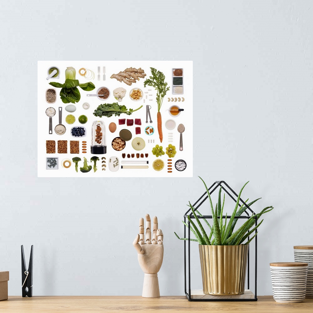 A bohemian room featuring Healthy food grid on a white background.