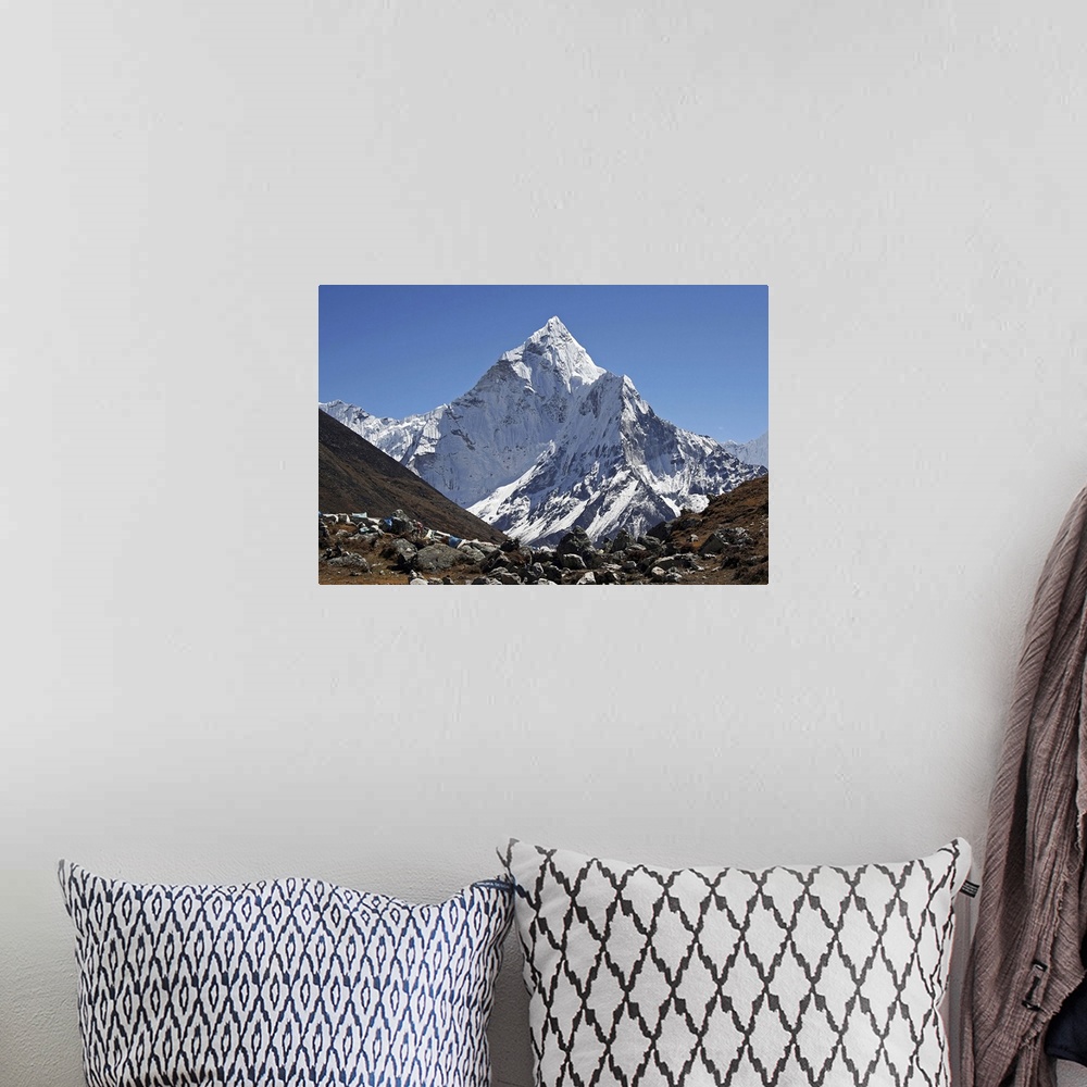 A bohemian room featuring Himalayan mountain landscape