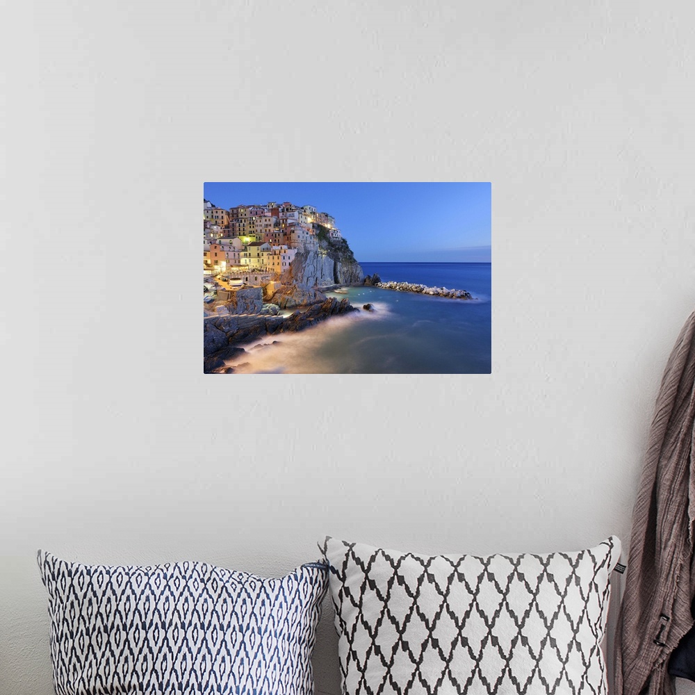 A bohemian room featuring Italy, Cinque Terre, La Spezia Province, Manarola, Liguria, View of traditional fishing village a...