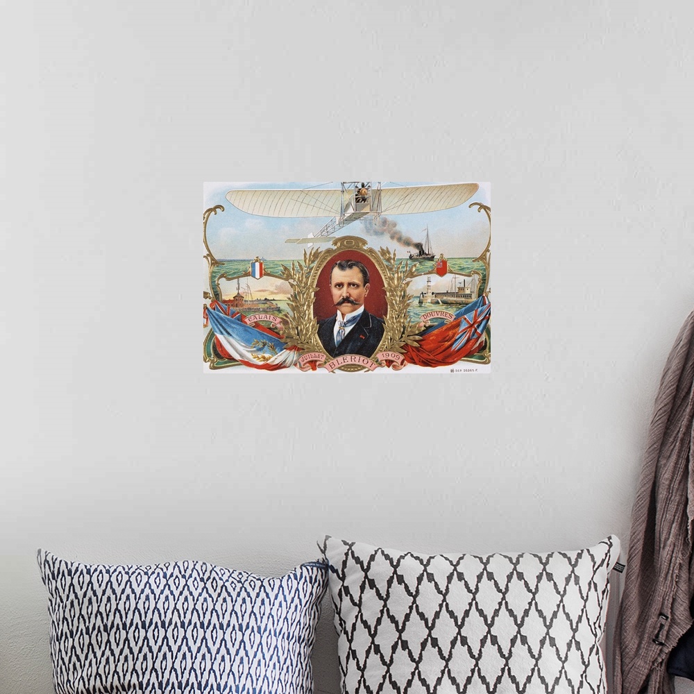 A bohemian room featuring Label Depicting Mr. Bleriot's First Flight Across The Channel