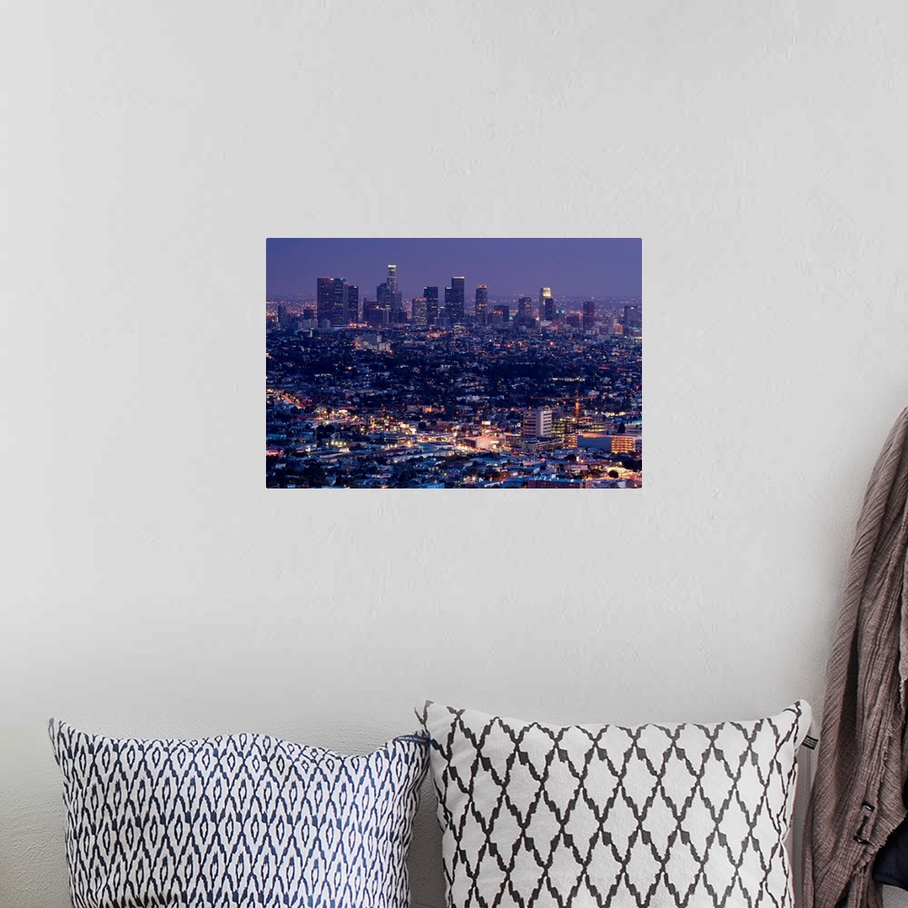 A bohemian room featuring Downtown los angeles at dusk, from Griffith Park.