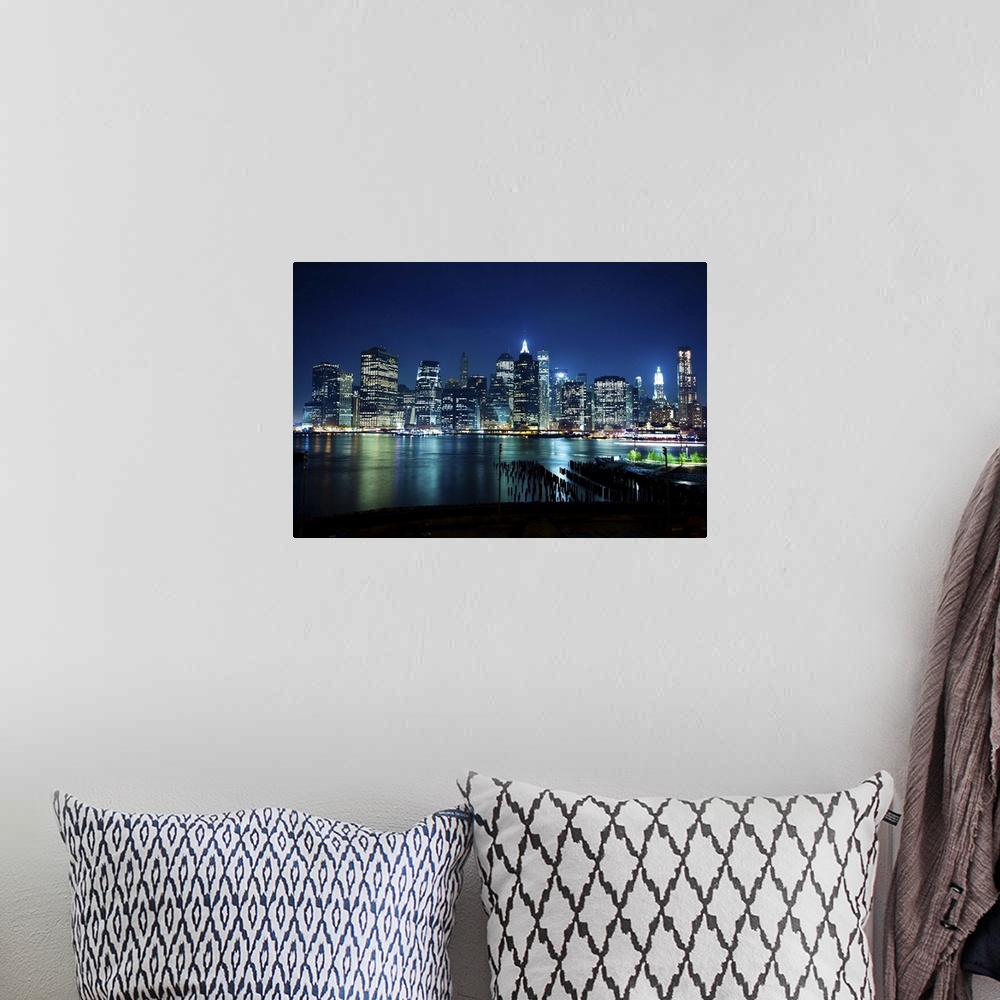 A bohemian room featuring Looking across the East River at Lower Manhattan from Brooklyn