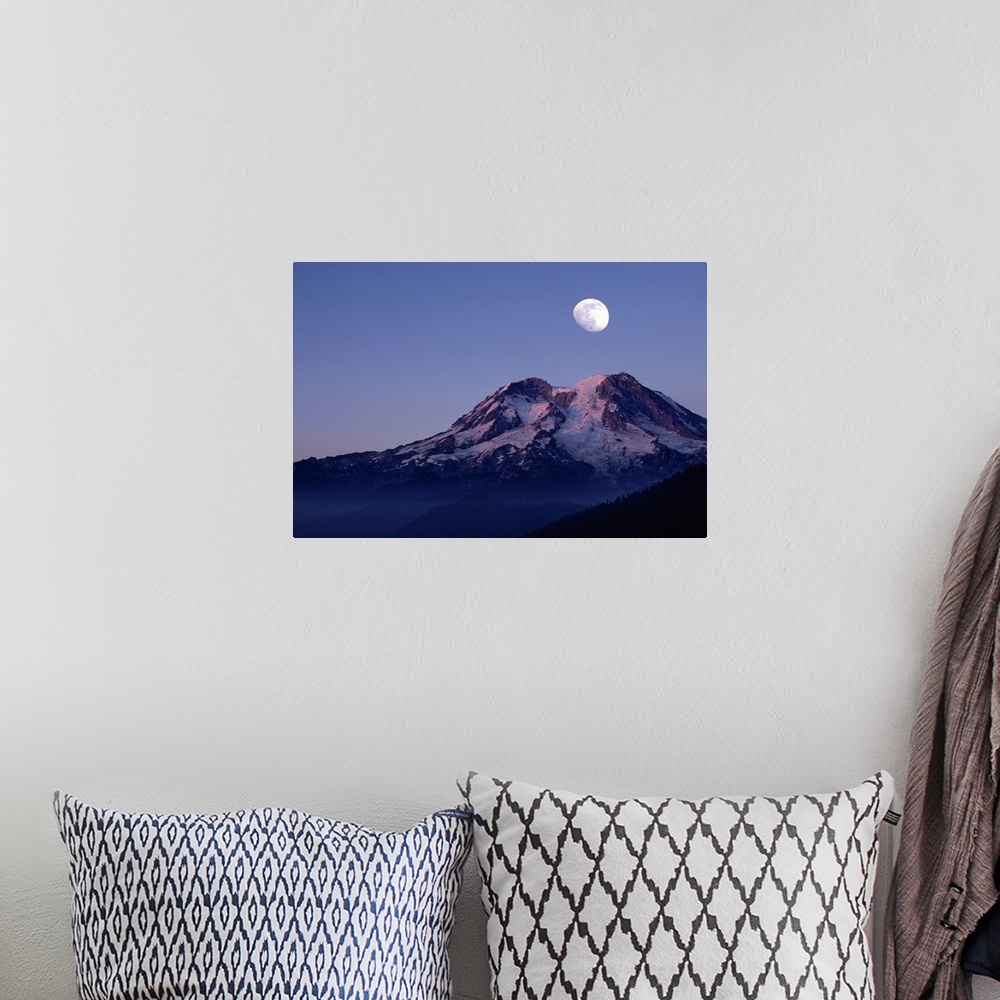 A bohemian room featuring Moon Over Mount Rainier - Washington