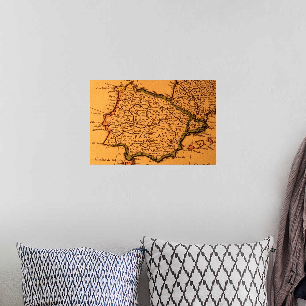 A bohemian room featuring Old map of Spain