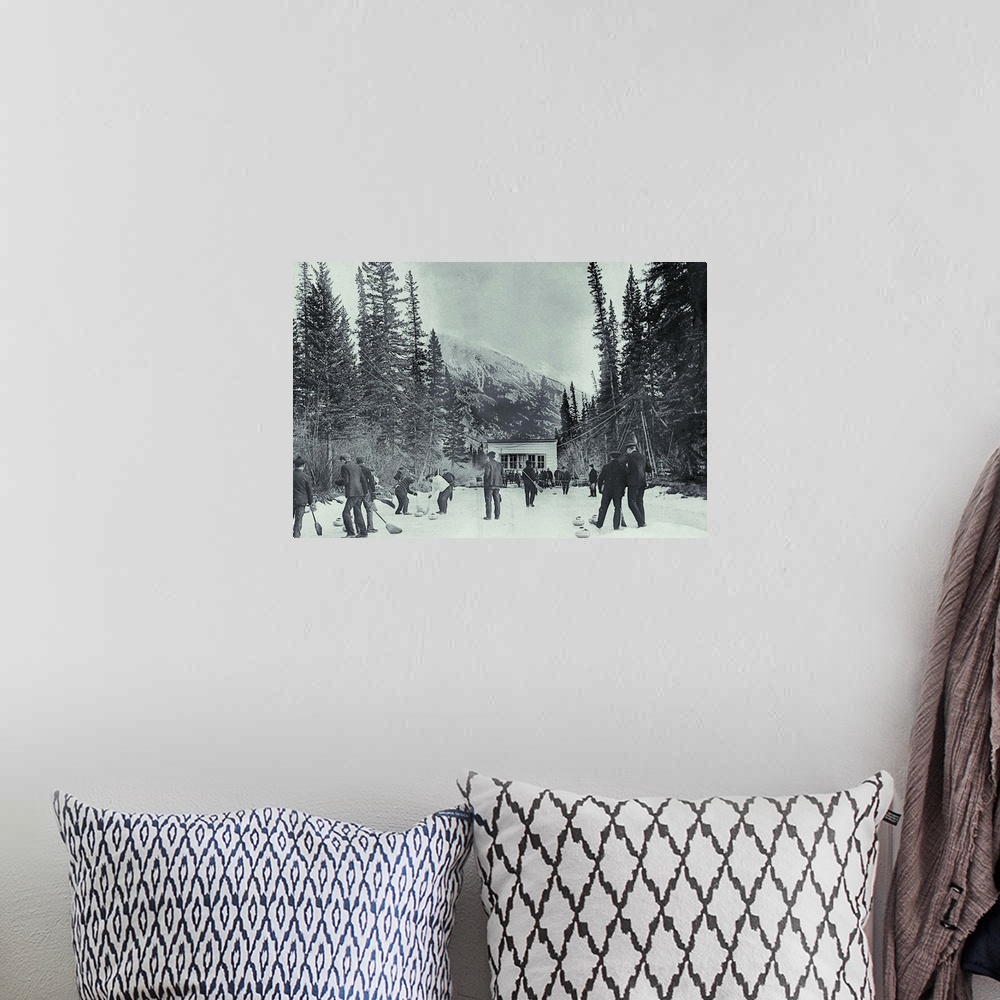 A bohemian room featuring Old photograph of curling competition