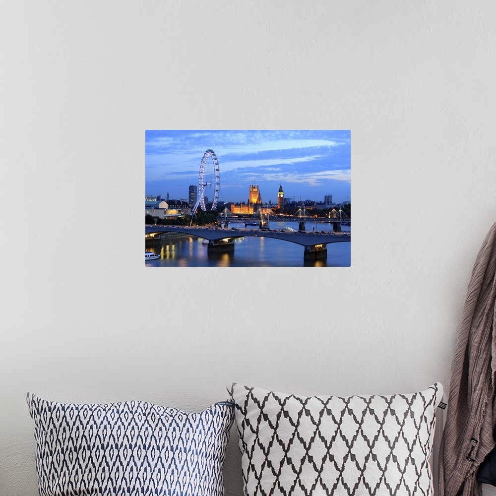 A bohemian room featuring Houses of Parliament and the London Eye along the River Thames, London.