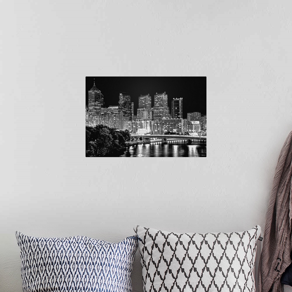 A bohemian room featuring Philadelphia Skyline Black & White