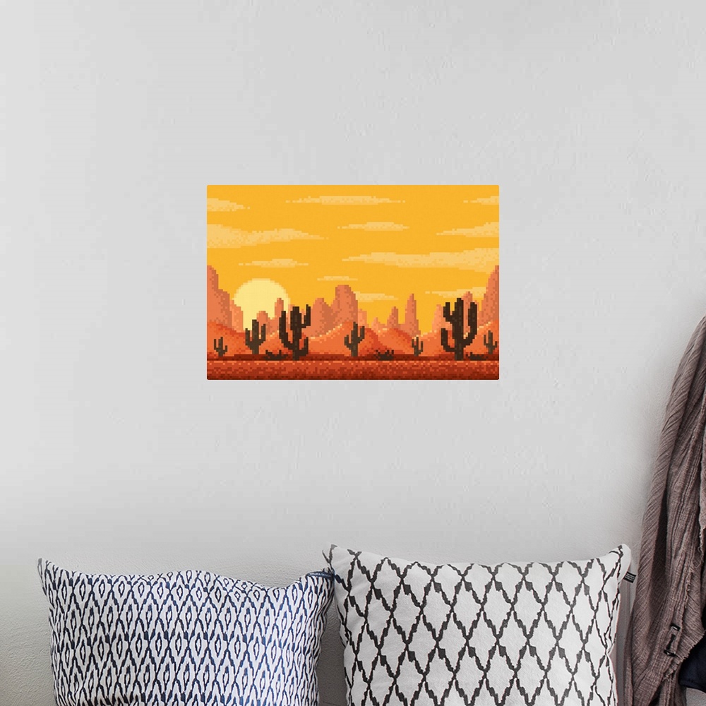 A bohemian room featuring Pixel Desert Landscape
