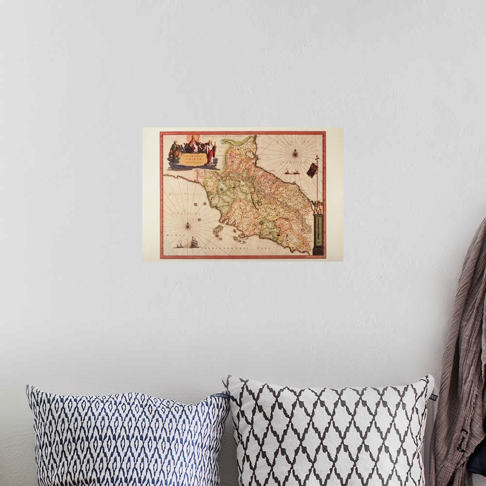 A bohemian room featuring Plate from renaissance cartography treatment created in XVI century, Artist unknown