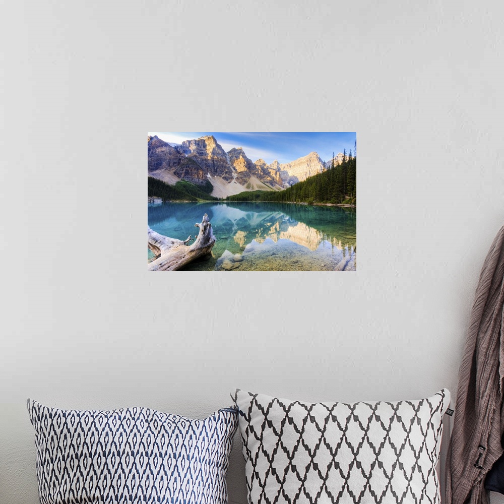 A bohemian room featuring Moraine Lake and reflections in the Valley of the Ten Peaks, Lake Louise, Banff National Park, Al...