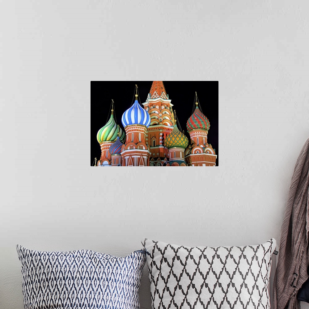 A bohemian room featuring Saint Basils cathedral on red square, Moscow.