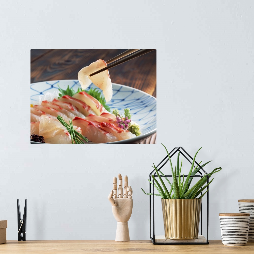 A bohemian room featuring Sea bream sashimi