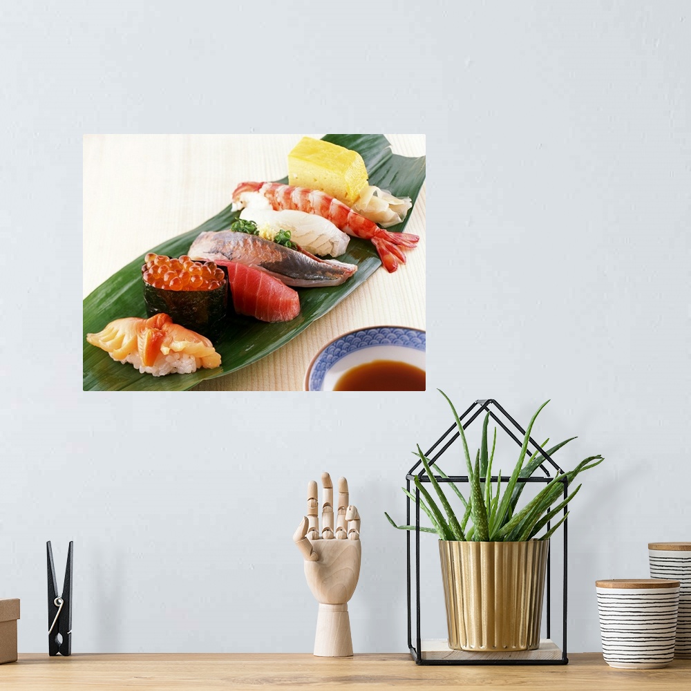 A bohemian room featuring Selection of sushi