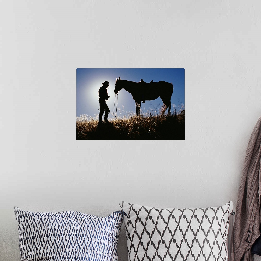 A bohemian room featuring Silhouettes Of Cowboy And Horse