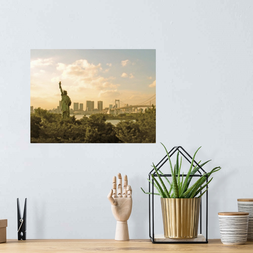 A bohemian room featuring Statue of Liberty.