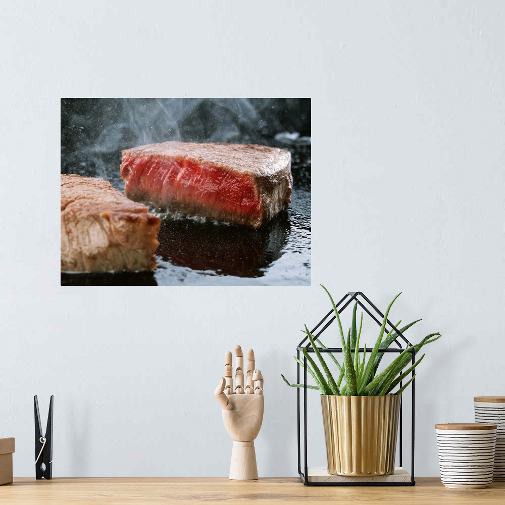 A bohemian room featuring Steak almost cooked