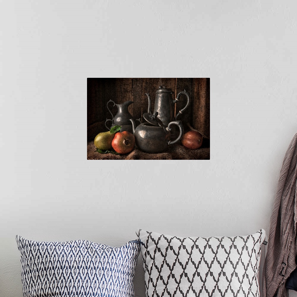 A bohemian room featuring Still Life Of Pewter Vessels