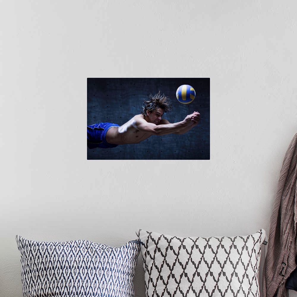 A bohemian room featuring Studio shot of volleyball player playing