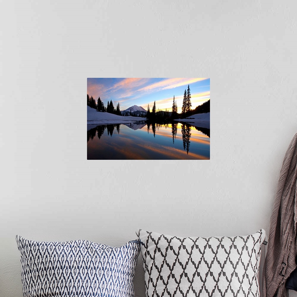 A bohemian room featuring Sunset At Tipsoo Lakes And Mount Rainier